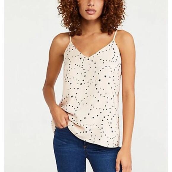 Ann Taylor Polka Dot Star Print Drapey Cami Women's Sz S Pale Pink Casual Glam - Picture 7 of 7